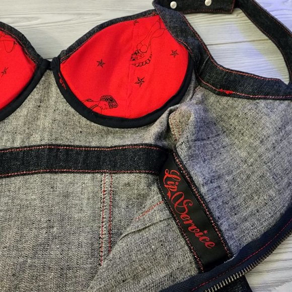 Rare Vintage Y2K Lip Service Rockabilly Rumble Denium Padded Bustier Dress - Picture 7 of 8